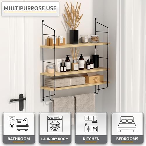 Sorbus 3-Tier Floating Shelves for Wall, Bathroom Storage & Decor (Maple) - Image 4