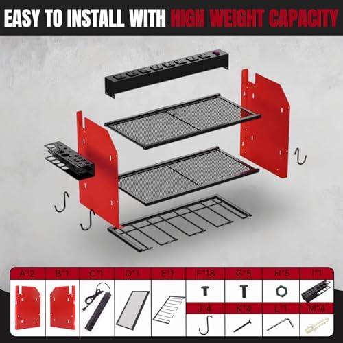 Modular Power Tool Organizer Wall Mount with Charging Station, 3-Layer Heavy Duty Drill Holder Rack & 8-Outlet Power Strip for Garage Workshop Storage - Image 6
