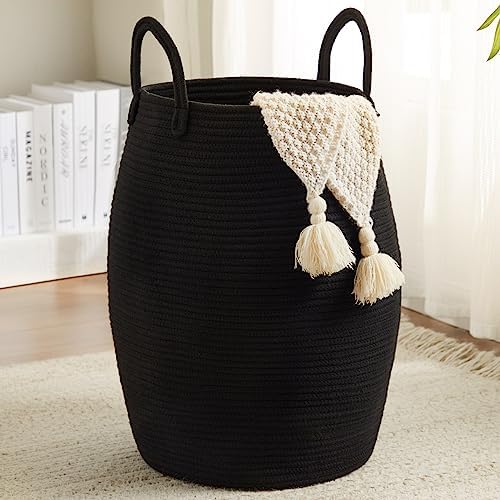 Large Laundry Hamper Basket 65L Woven Blanket Basket, Black by Fionasmagic