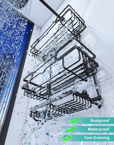 HapiRm Bathroom Hanging Shower Caddy - Rustproof & Waterproof Shower Shelf with 12 Hooks and 2 Soap Holders, No Drilling Bathroom Organizers and Storage - Black - Image 5
