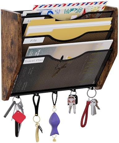 Wall File Organizer With Hooks,3 Tier Mesh Mail Organizer Wall Mounted,Hanging File Organizer,Magazine Holder for Documents,Magazine,Literature,File,Mails,Envelopes by PAG-Mass