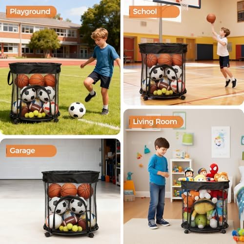 Ball Storage Cart Ball Storage Bin Ball Organizer with Wheels - Image 3