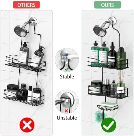 DAOYA Bathroom Shower Caddy Hanging - 3-Tier Organizer with Soap Holder & 6 Hooks for Towels, Sponge; Fits 21mm Shower Head Arm, Black - Image 5