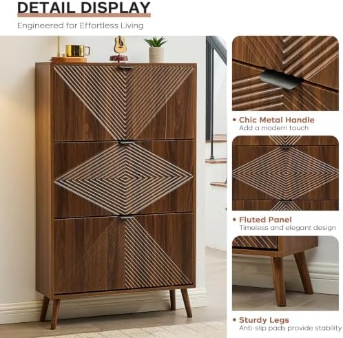 Shoe Cabinet with 3 Flip Drawers, 31.5'' W Narrow Shoe Storage for Entryway - Image 6