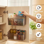 7 Pack Cabinet Door Organizer Adhesive Wall Mount Storage Bins Makeup Containers Stackable Organizer Basket for Kitchen Cabinets, Bathroom, Pantry, Office, Refrigerator (Frosted Gray) - Image 5