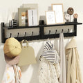 AMBIRD 34.2" Extra Long Wooden Wall Hook Rack with Shelf - Versatile and Decorative Wall-Mounted Storage with 10 Hooks for Coats, Hats, Keys - Ideal for Entryways, Bedrooms, Closets (Stylish Black) by AMBIRD