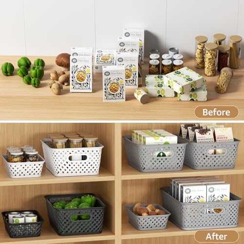 MaxGear 3 Pack Plastic Storage Baskets, Medium, Black - Image 4