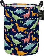 ESSME Dinosaur Laundry Basket Storage Bin large Collapsible Canvas Waterproof Coating Home Organizer.(Navy Blue dinosaur) by ESSME