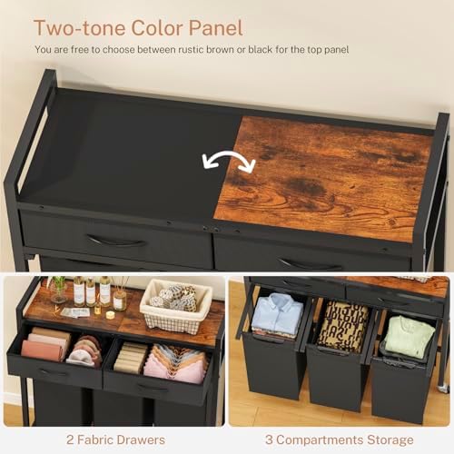 Laundry Sorter 3 Section, 120 L Laundry Hamper with 2 Drawers & 2-tone Top Panel, Rolling Laundry Basket Organizer with Pull-Out Removable Oxford Fabric Bags for Laundry Room Organization UNZYL006BVV3 - Image 4