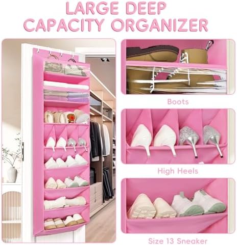 1 Pack 8 Shelves Over The Door Shoe Organizer, 68" Exlarge Deep Pockets - Image 4
