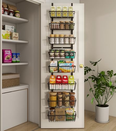 Mefirt 12 Inch Wide Narrow Over The Door Pantry Organizer Black 8-Tier by Mefirt