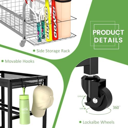 Home Gym Storage Rack, Dumbbell Rack with Yoga Mat Storage, Weight Rack Stand with Lockable Wheels and Hooks, Home Workout Equipment Organizer for Yoga, Dumbbell, Kettlebells, Ball Storage - Image 6