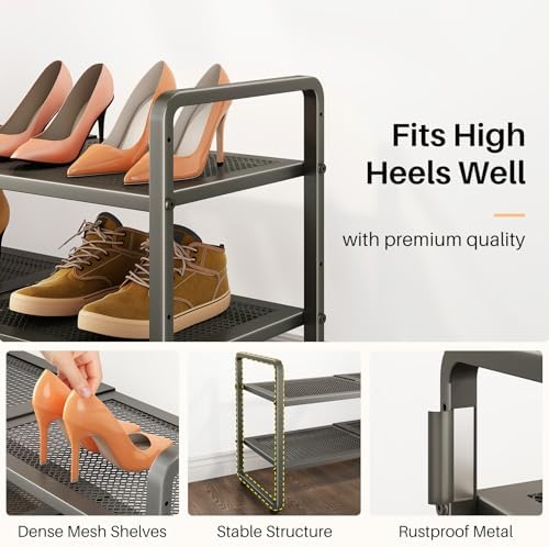 SNTD Expandable Metal Shoe Rack for Closet, Entryway & Garage, 2-Tier, Grey | Adjustable Height for Boots, Stackable Design, Dense Mesh Shelves for Heels, Fits Small Spaces, Apartments and Rentals - Image 5