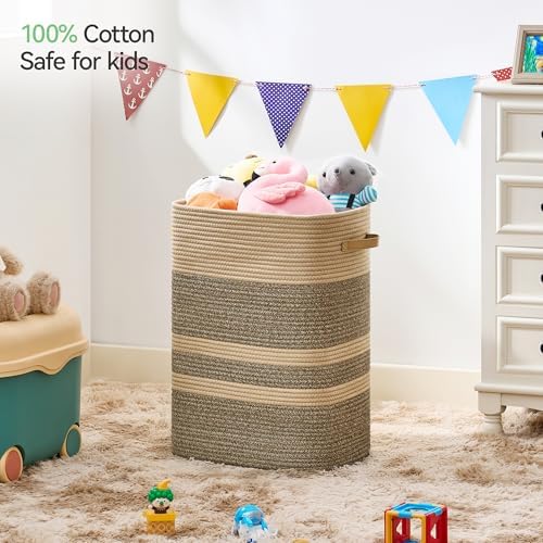 Nunsino Laundry Hamper,Laundry Basket with Leather Handles,Woven Storage Basket for Toys,Pillows,Blankets,Clothes,Dark&Brown - Image 3