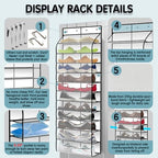 Kotkn Over The Door Shoe Organizer with 12 Large Breathable Pockets - Durable Hanging Storage for the Entire Family's Shoes (White) - Image 3