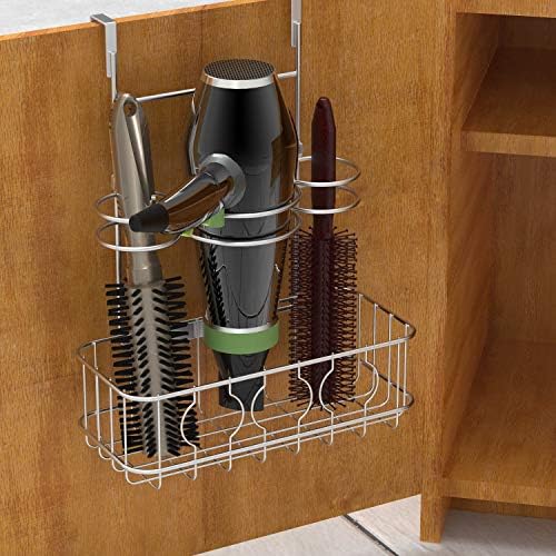 Simple Houseware Cabinet Door/Wall Mount Hair Dryer Tools Organizer, Chrome - Image 4