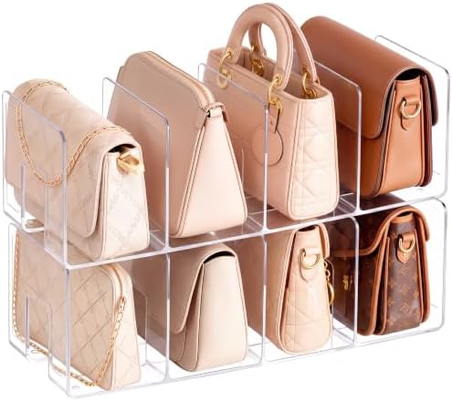 HBlife Acrylic Purse Organizer for Closet 2 Pack, 4 Sections Widened Clear Handbag Storage Shelf Bag Organizer Clutch Dividers for Shelf Closet Organizers and Storage by HBlife