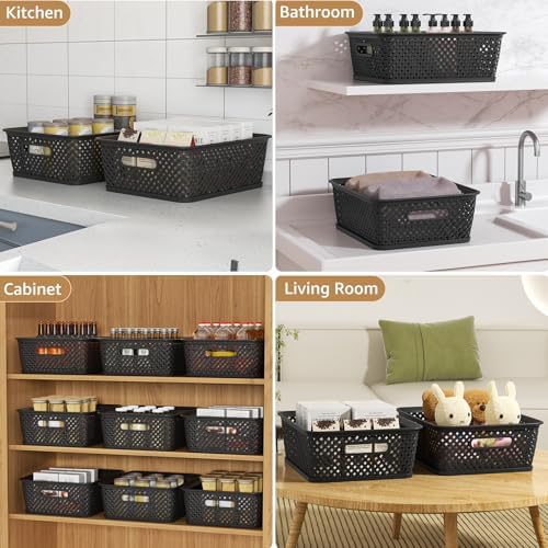 MaxGear 3 Pack Plastic Storage Baskets, Large, Black - Image 6