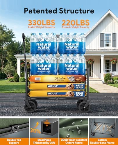 Collapsible Wagon Cart with Wheels, 220LBS for Grocery Shopping Camping - Image 4