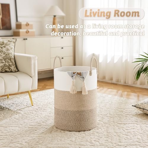 Artfeel Laundry Basket,Woven Cotton Rope Laundry Hamper,80L for Decorative Storage of Dirty Clothes,Toys and Blankets in Bathroom,Bedroom and Living Room - Image 5