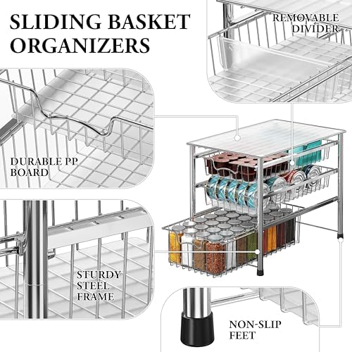 Simple Houseware Stackable 3 Tier Sliding Basket Organizer Drawer, Chrome - Image 4