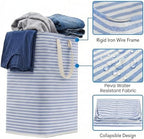 efluky Slim Laundry Basket, Narrow Laundry Hamper with Handles, Collapsible Dirty Clothes Hamper, Tall Laundry Bin for Laundry Room, Dorm and Bedroom, 80L, Striped Blue - Image 3