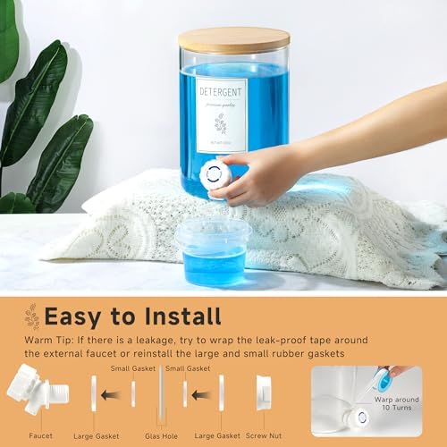 1 Glass Laundry Detergent Dispenser with Bamboo Lid - 120 Oz Liquid Detergent, Laundry Soap & Fabric Softener Dispenser for Laundry Room Organization and Storage with 1 Cups & 4 Labels - Image 6