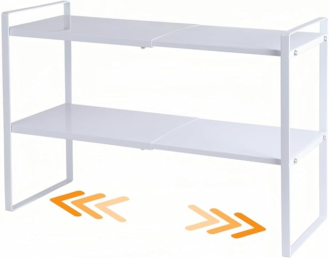 2-Tier Expandable Organizer Shelf for Kitchen Cabinet, Countertop, Pantry & Under-Sink Storage(white) by LJHFUQHUHU