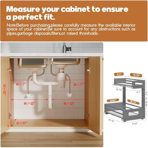 2-Pack Under Sink Organizers and Storage,2-Tier L Shape Pull Out Cabinet Organizer With Round Tube Slide Rails,Hight Adjustable Slide Out Drawers for Kitchen&Bathroom,Multi-Purpose Storage Shelf-Gray - Image 2
