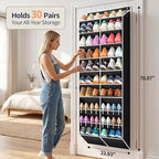 Yecaye 30 Pairs Over the Door Shoe Organizer, Large Capacity Hanging Shoe Rack for Door Hanger with Deep Pockets, Heavy Duty 10 Tier Shoe Holder for Sneakers Boots Heels College Dorm Essentials, Black - Image 2