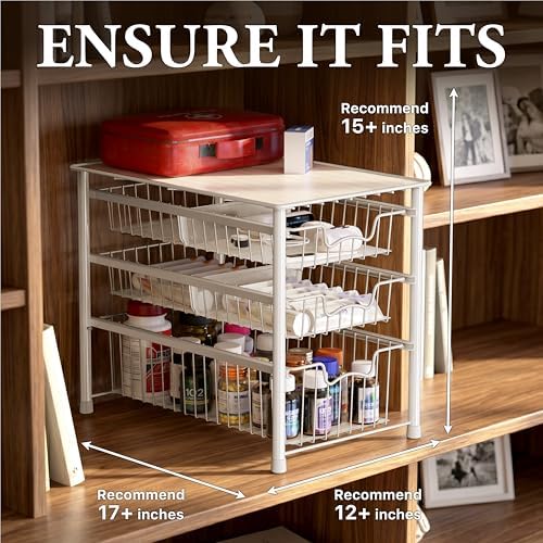Simple Houseware Stackable 3 Tier Sliding Basket Organizer Drawer, White - Image 3