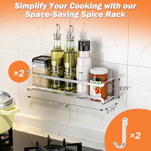 Bunoxea Spice Rack Wall Mounted 2 Pack, Silver,For Spice Jars & Seasonings - Image 2