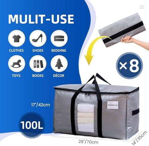 TAILI 8 Pack Silver Extra Large Moving Bags,Storage Bag with Visible Window - Image 2