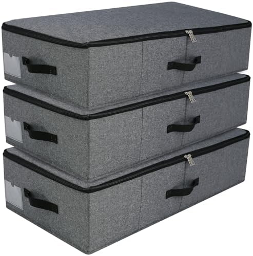 AMJ Large Under Bed Storage Containers, 3 Pack Closet Organizers Bins, Foldable Closet Organizers Storage for Blankets, Towels, Comforter, Sweaters, Linen Sheets, Wrapping Paper (Black Grey) by OrderlyhomeBoundlesslove