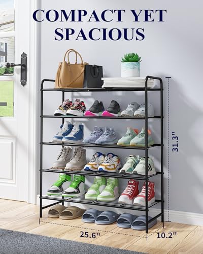 Kitsure Stainless Steel Shoe Rack Organizer, 25.6" Wide - 5 Tier, Black | Sturdy Shoe Rack for Closet and Entryway, Free Standing Shoe Shelf, Closet Organizers and Storage - Image 2