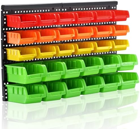 MULSAME Wall Mounted Storage Bins Parts Rack 4 Colors Bin Organizer Garage Plastic Shop Tool, Garage Organizers and Storage (Style-Vivid) 25.2"*16.2" by MULSAME