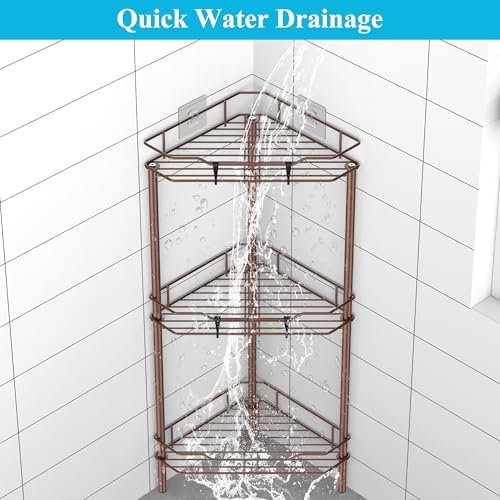 HuggieGems Metal Floor Standing Corner Shower Caddy, Coffee, 3 Tier - Image 5