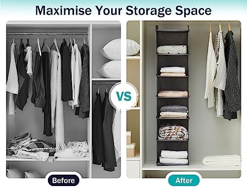 YOUDENOVA Hanging Closet Organizer, Closet Organizers and Storage, Grey | 6-Shelf Hanging Clothes Organizer with Waterproof Oxford Fabric, Ideal for Dorm Room Essentials, Clothes & Shoes - Image 4