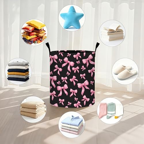 Bow Laundry Basket Storage Bin Foldable Laundry Hamper Clothes Storage Bucket Organizer 19.6x15.7 Inch For Laundry Room/Bedroom/Bathroom - Image 5