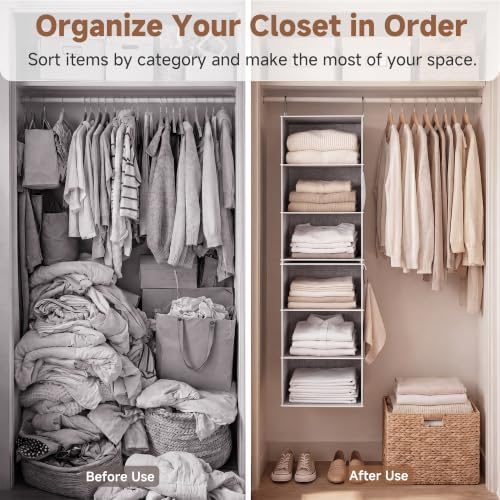 StorageWorks Hanging Closet Organizer, 6-Shelf with 2-in-1 Design, Ivory | Maximize Closet Space with Reinforced Shelves, Small Closet Storage Solution for Bedrooms, Dorms and RVs - Image 4