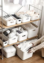 Set of 4 Plastic Storage Bin,“13.4x10.2x8'' Versatile Kitchen Pantry Organization and Storage,for Plastic Storage Container Under Bed,Under Sink Bathroom Organizer (White,4 Pack Large - Image 6