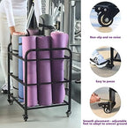 MM MELISEN Black Yoga Mat Storage Rack, Home Gym Studio Organizer Cart for Foam Roller, Yoga Strap and Resistance Bands, Movable Black Sports Equipment Storage Rack with Wheels - Image 5
