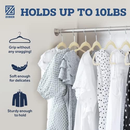 Zober Velvet Hangers 50 Pack - Ivory for Coats, Pants & Dress Clothes - Non Slip w/ 360 Degree Swivel, Holds up to 10 lbs - Strong Felt Hangers for Clothing | Slim velvet hangers with pants bar, felt hangers, flocked hangers, non slip hangers, coat han... - Image 3