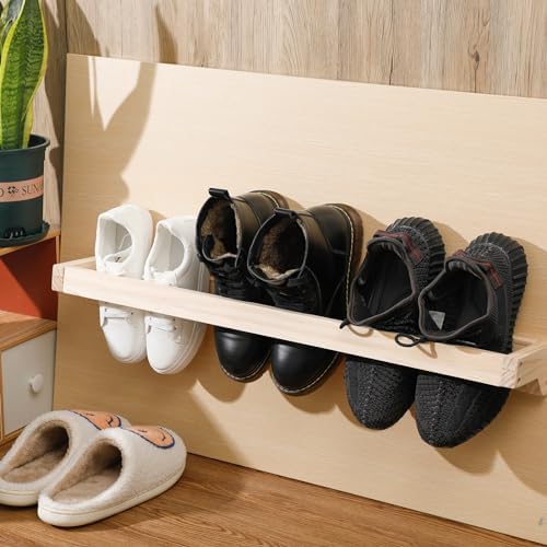 Wenqik 4 Pcs Wall Mounted Wooden Shoe Rack Wood Wall Hanging, Wood Color - Image 4