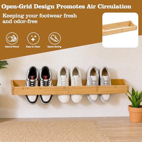 Wooden Shoe Rack Storage Organizer Floating Shoe Shelves Holds 3 Pairs - Image 4