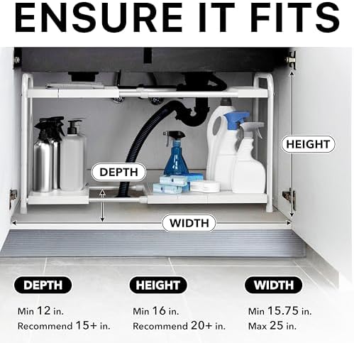 Simple Houseware Under Sink 2-Tier Heavy Duty Expandable Organizer, White - Image 3