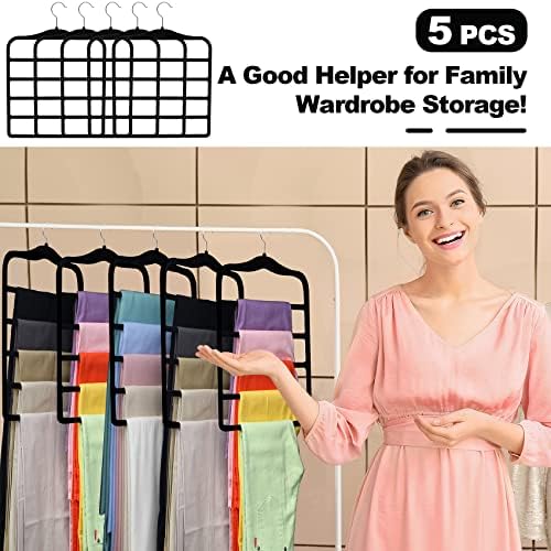 Closet Organizers and Storage, 5 Pack Velvet Pants-Hangers-Space-Saving | Non Silp 5 Tier Scarf Jeans Organizer, Dorm Room Essentials for College Students Girls Boys Guys, Home Storage - Image 7