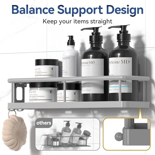 YASONIC Shower Caddy Adhesive, Rustproof Shower Organizer with Soap Holder, Large Capacity Shower Shelves for Inside Shower, No Drilling Bathroom Organizers and Storage for Home Decor（3 Pack Grey） - Image 5