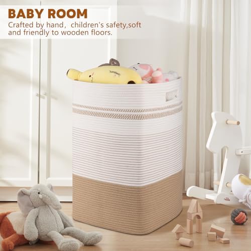 96L Extra Large Cotton Rope Laundry Basket for Bedroom & Laundry Room, Tall Clothes Hamper with Sturdy Handles, Neutral Storage Bin Capable of Holding Blankets and Toys - Image 3