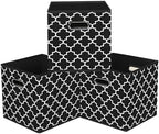 Black Foldable Storage Cubes Bins, Fabric Storage Box Cubes Organizer Baskets with Dual Handles for Home Organizer,Set of 3,(Black Light) by HEAYEEG